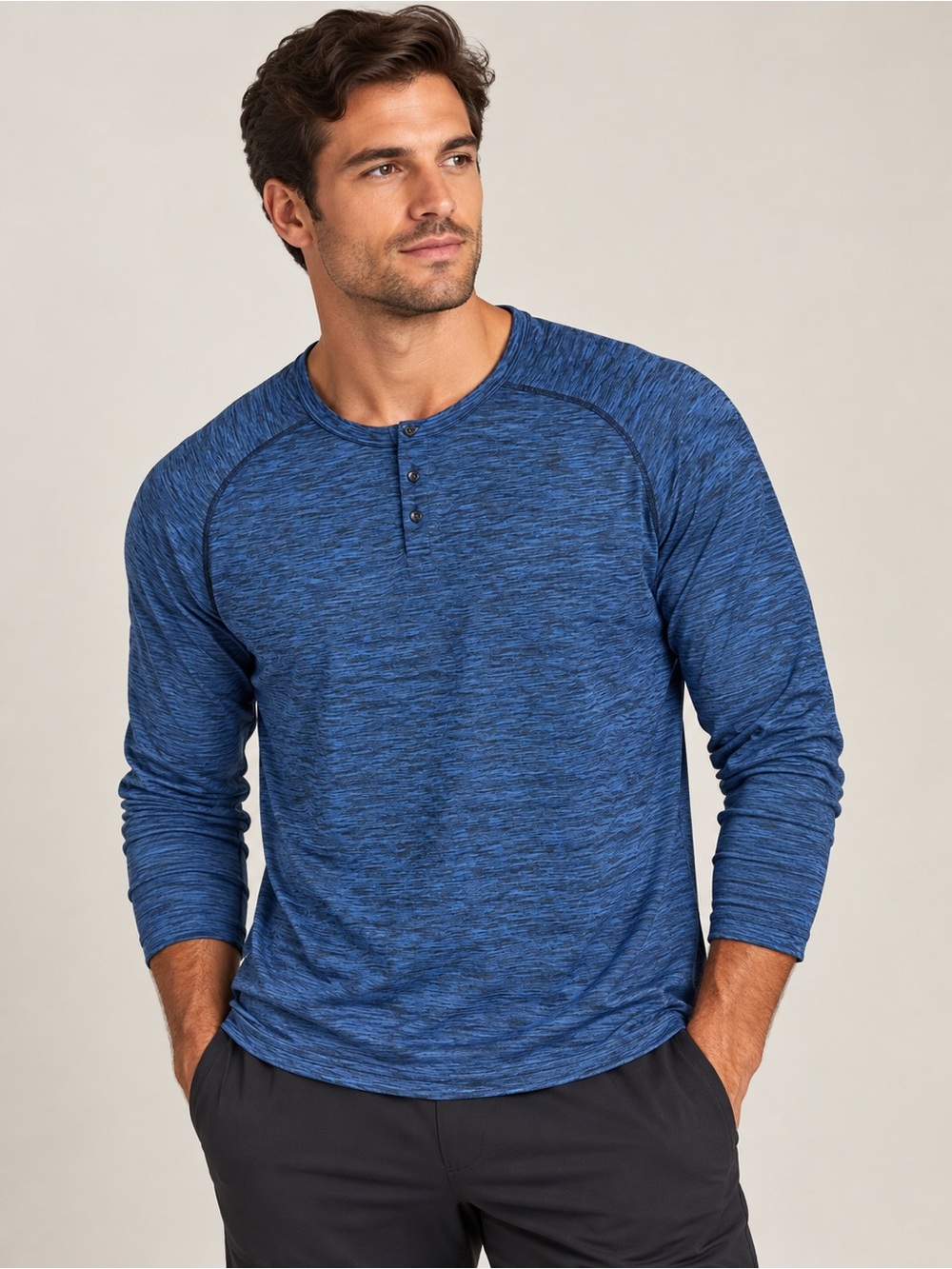 Lululemon Men’s Metal Vent Tech Blue Heathered Long Sleeve Henley Shirt XXL